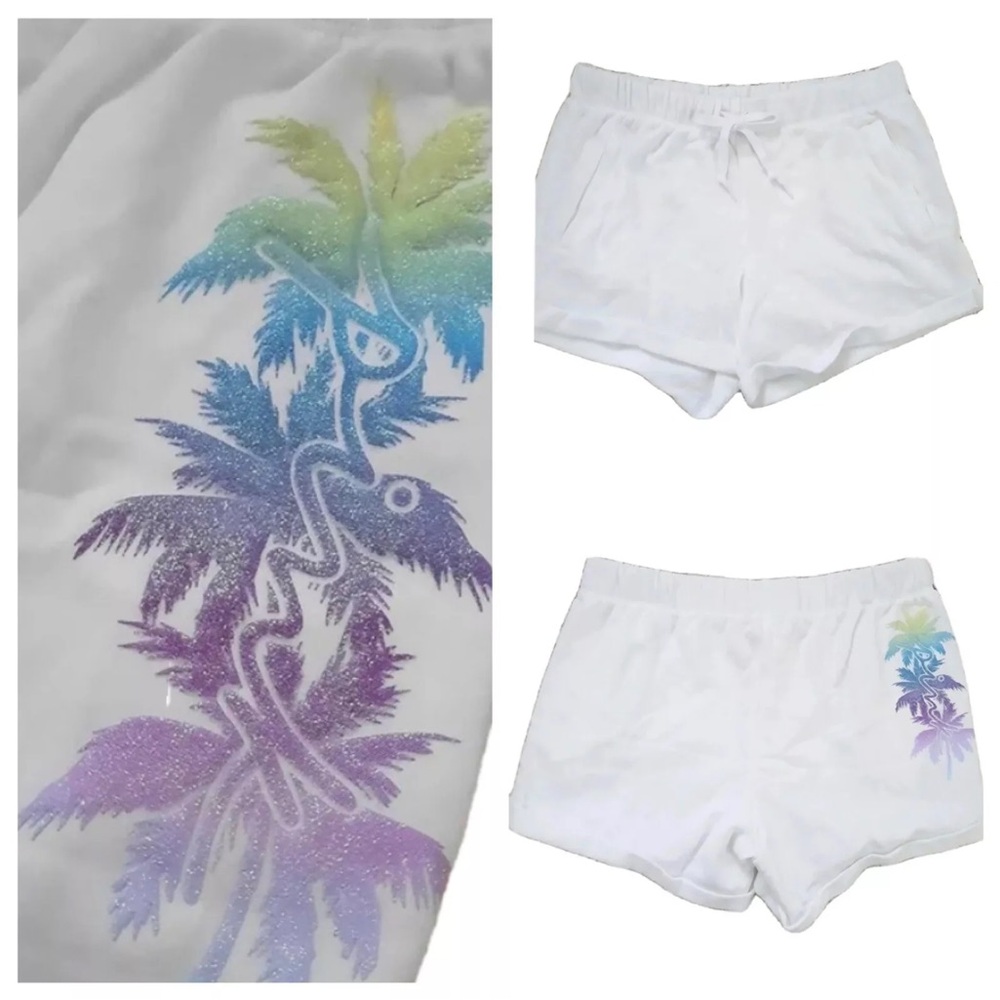 NEW LOT 3 VICTORIAS SECRET PINK BLING PALM TREE HOODIE, SHORTS & TEE SHIRT LARGE - Picture 3 of 16